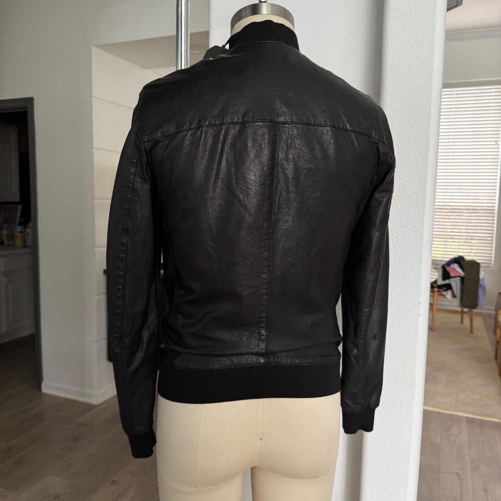 ALL SAINTS X- SMALL Mens Black Leather NINO Bomber Jacket - Picture 7 of 14